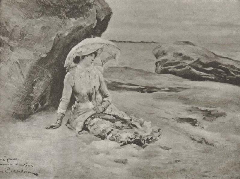 Gustaf Cederstrom min hustru vid stranden oil painting image